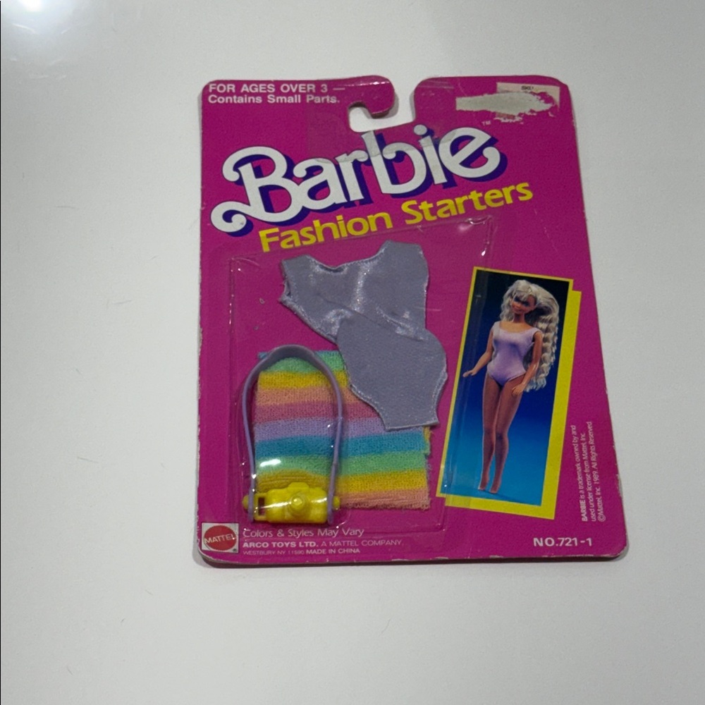 Vintage Barbie Fashion Starters 721-1 lavender swimsuit and  stripe towel NWT